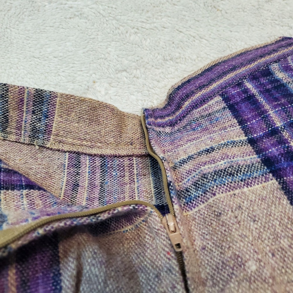 Vintage West Coast Connection Gray Purple Plaid Wool Blend Skirt 7 Academia Twee - Picture 4 of 8
